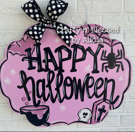 Pink Halloween Plaque Door Hanger