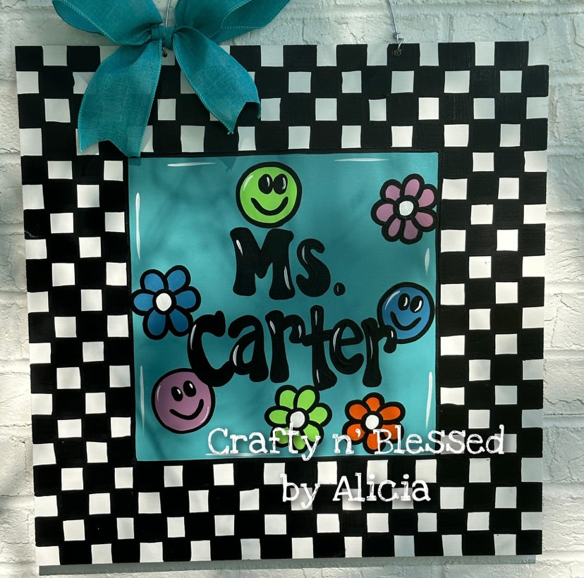 Groovy Checkered Teacher Door Hanger