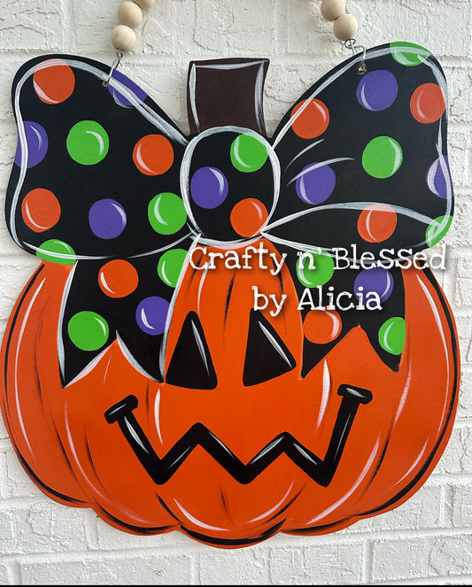 READY TO SHIP/PICKUP Halloween Bow Pumpkin Door Hanger
