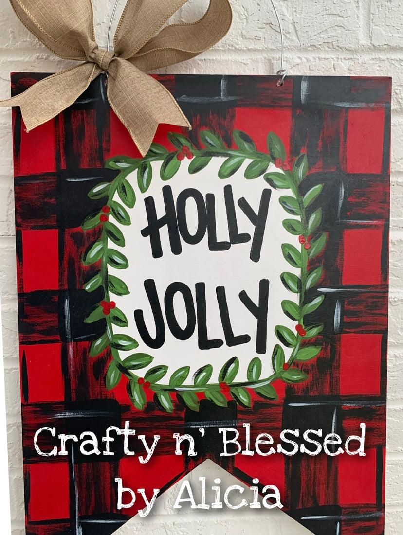 Holly Jolly Plaid Pennant Door Hanger