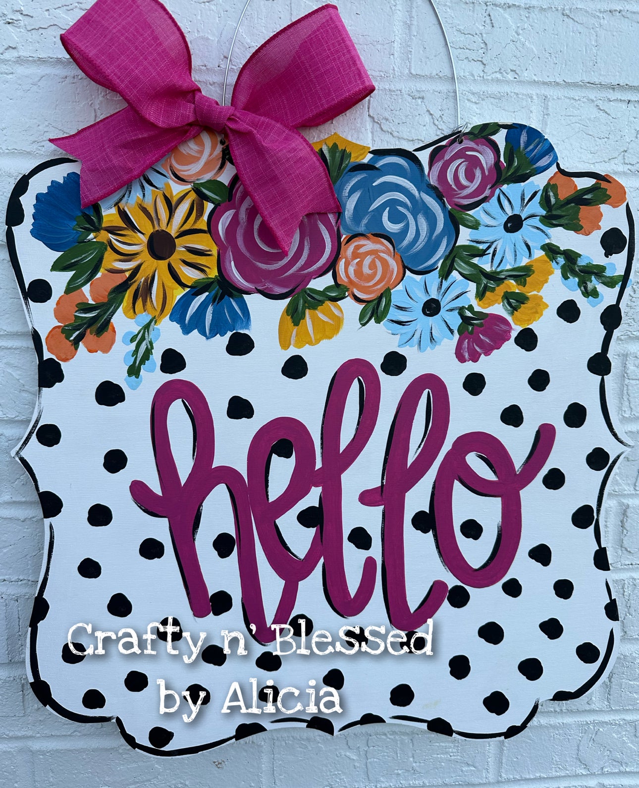 Spotty Dot Floral Cutesy Plaque Door Hanger