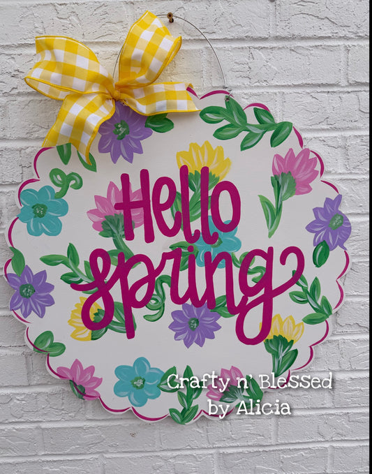 Spring Floral Scallop Circle Custom Door Hanger