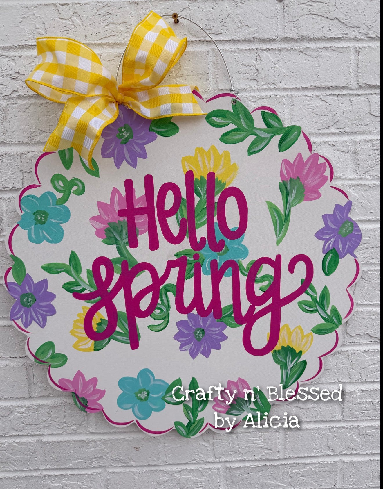 Spring Floral Scallop Circle Custom Door Hanger