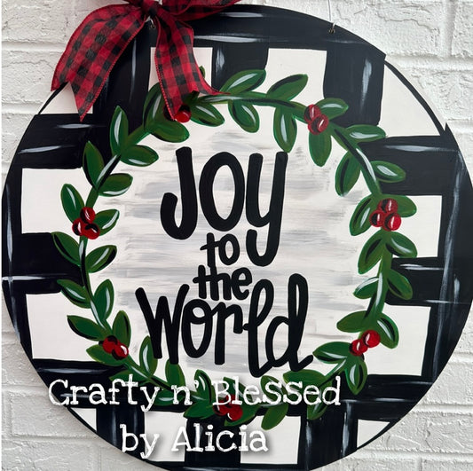 Joy to the World Plaid Door Hanger