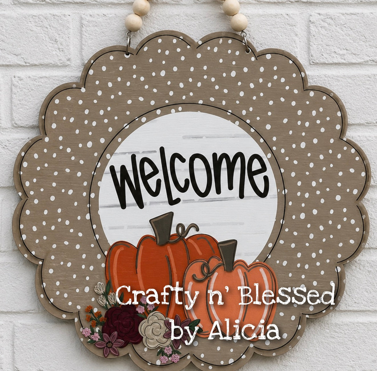 Welcome Scalloped Edge Pumpkin Door Hanger
