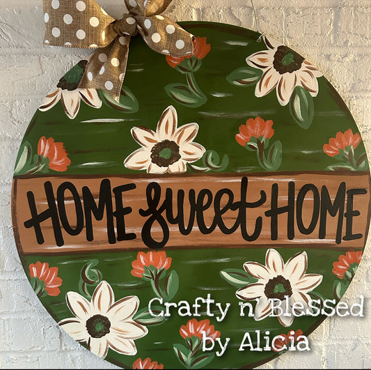 Green Home Sweet Home Floral Door Hanger