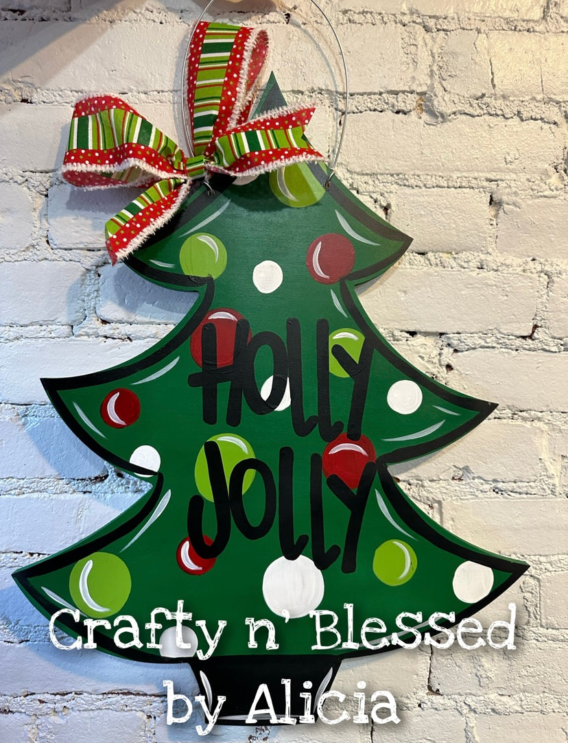 Holly Jolly Christmas Tree Door Hanger