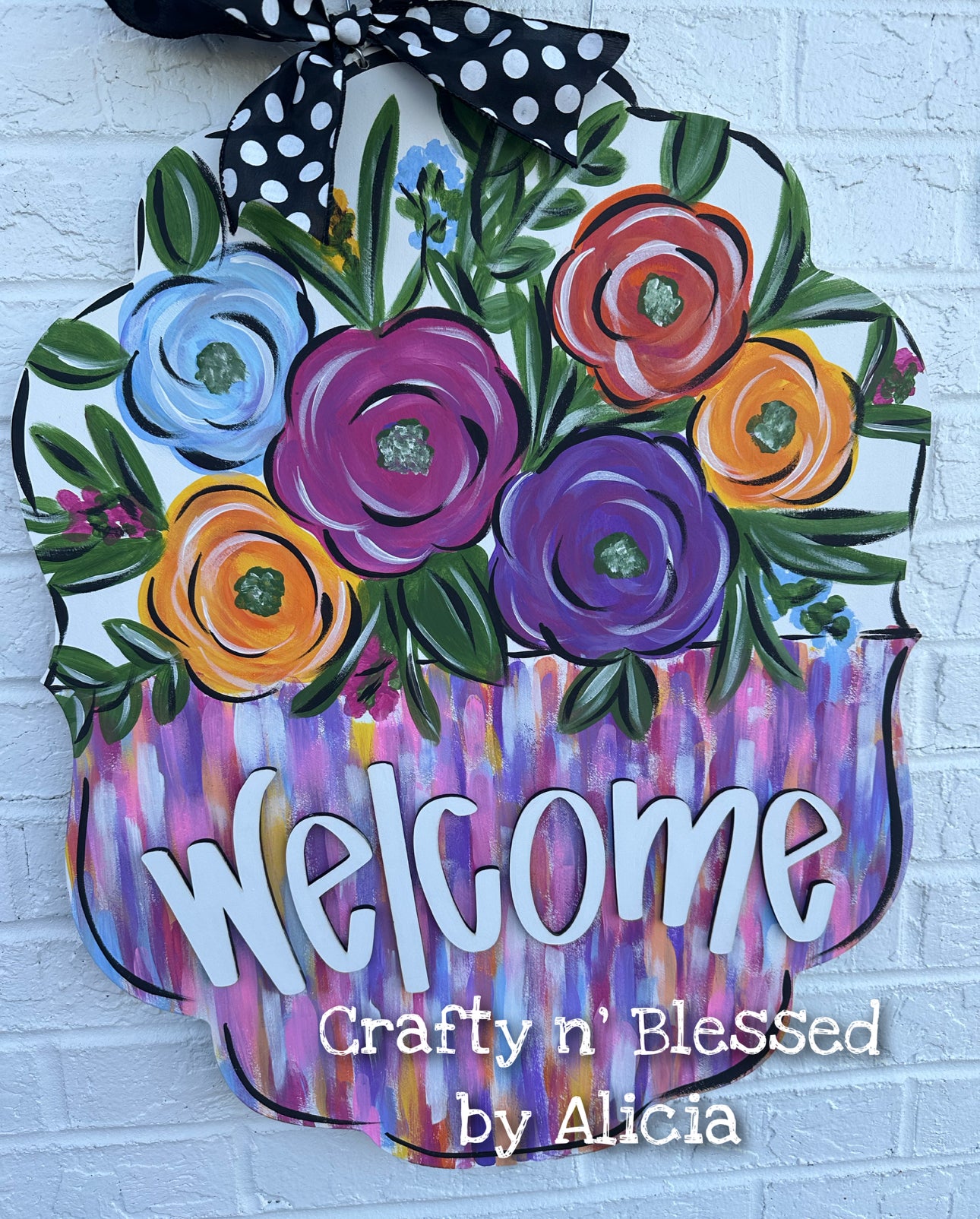 Abstract Funky Floral Plaque Door Hanger
