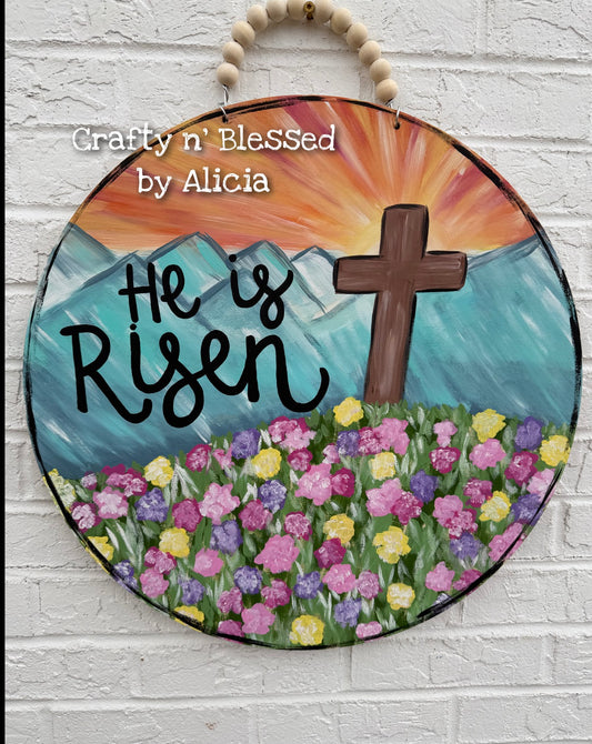 Cross Floral Field Scene Custom Door Hanger