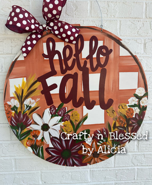 Plaid Fall Floral Door Hanger