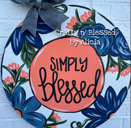 Navy and Coral Floral Door Hanger