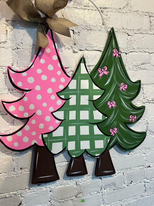 Pink and Green 3 Tree Set Door Hanger