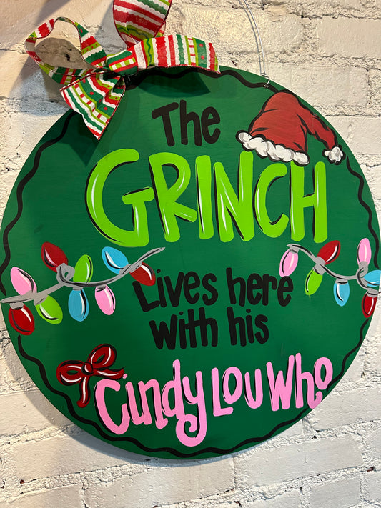 Grinch and Cindy Lou Who Inspired Door Hanger