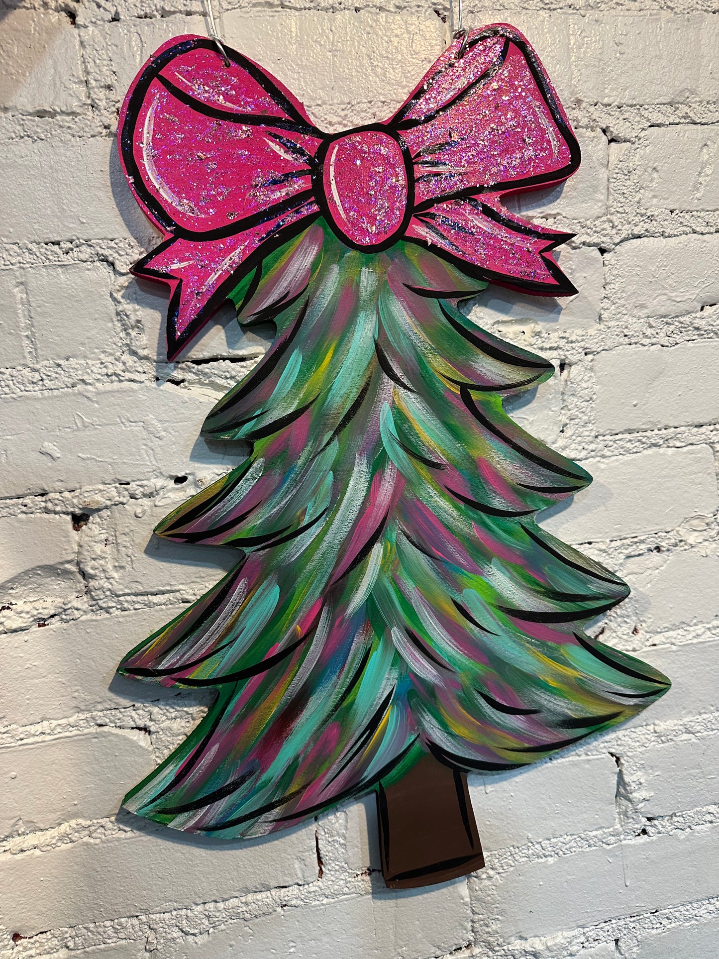 Bow Topped Funky Abstract Tree Door Hanger