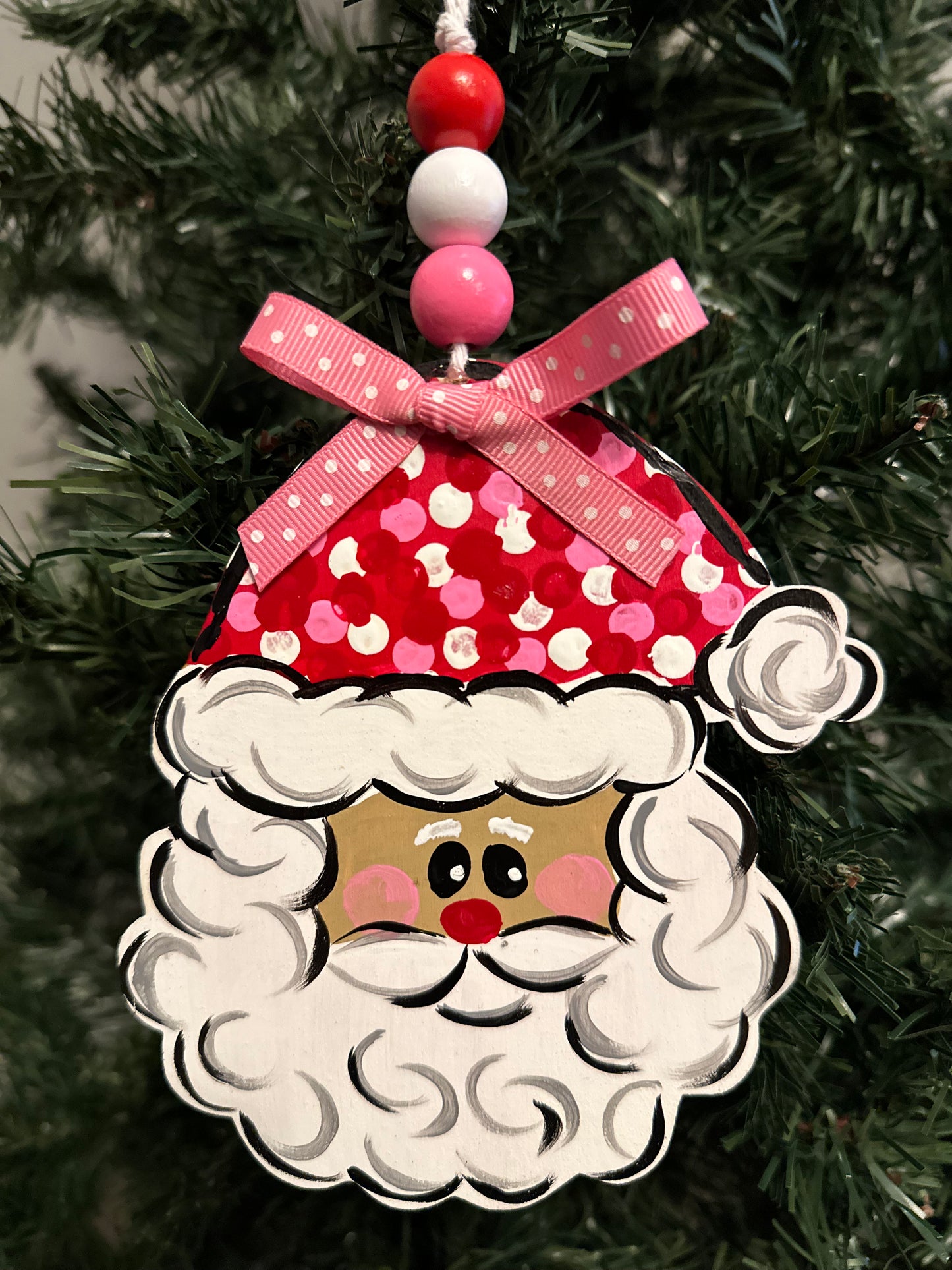 Dotted Hat Santa Personalized Ornament