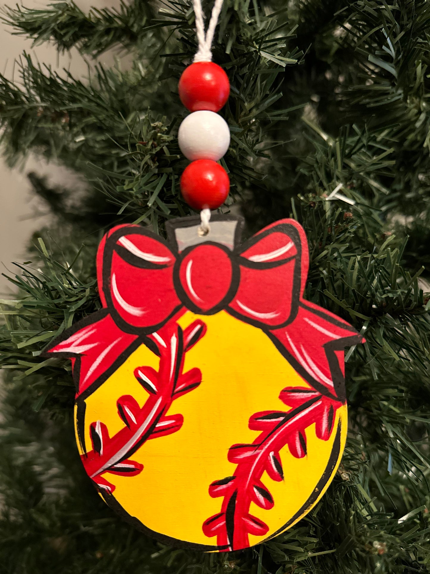 Bow topped Softball Personalized Ornament