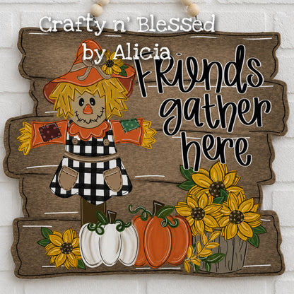 Scarecrow Friends Plaque Door Hanger