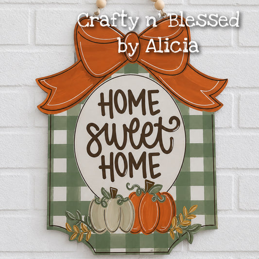 Green Plaid Pumpkin Plaque Door Hanger