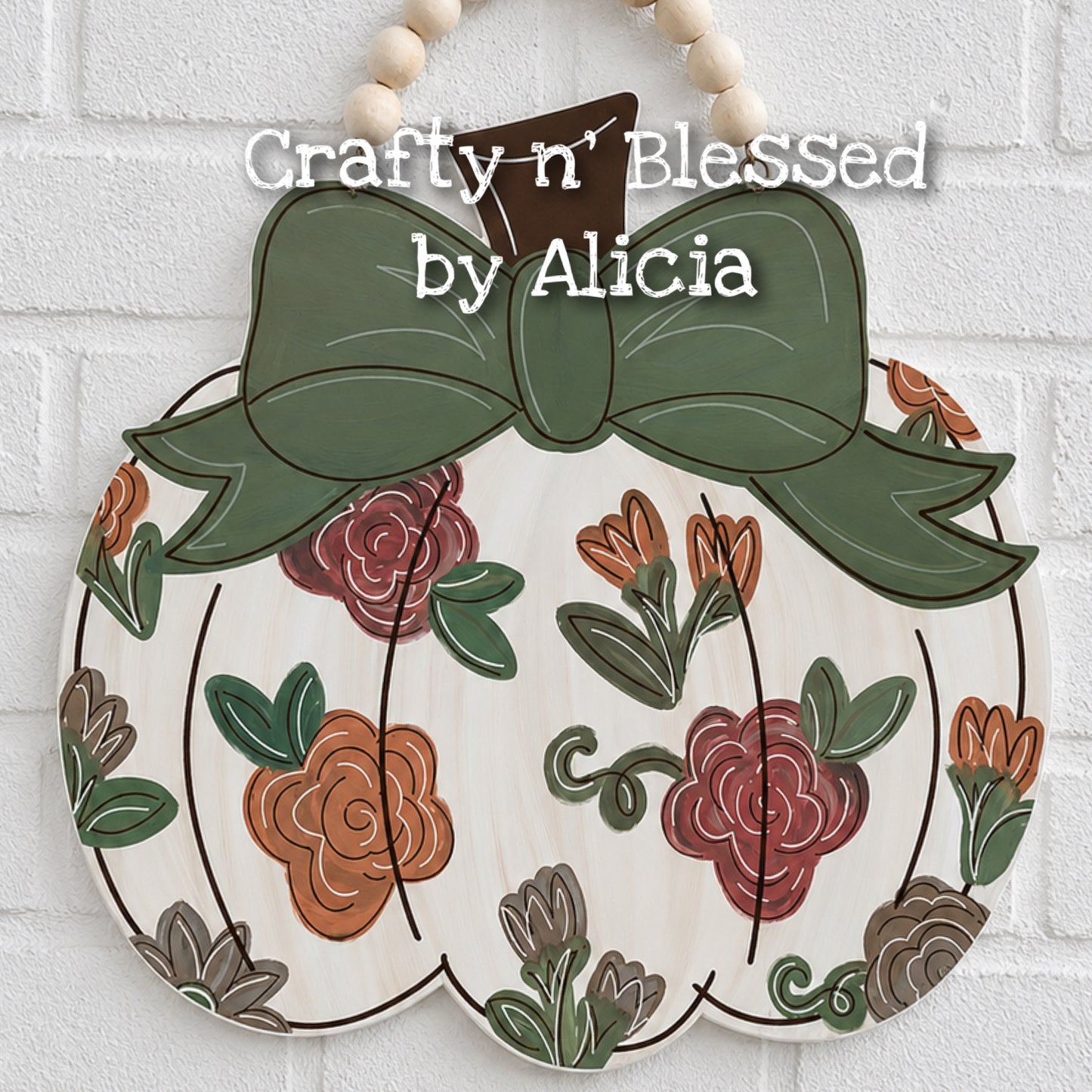 Green Floral Pumpkin Door Hanger