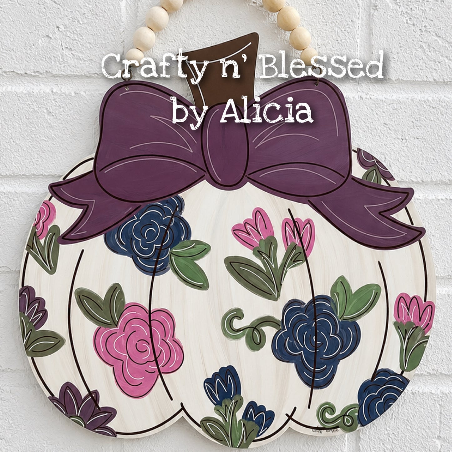 Purple Bow Floral Pumpkin Door Hanger