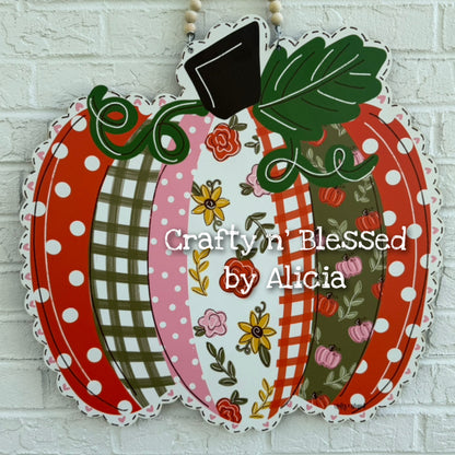 Fall Patchwork Pumpkin Door Hanger