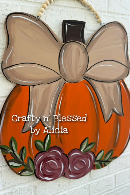 Bow Topped Pumpkin Floral Door Hanger