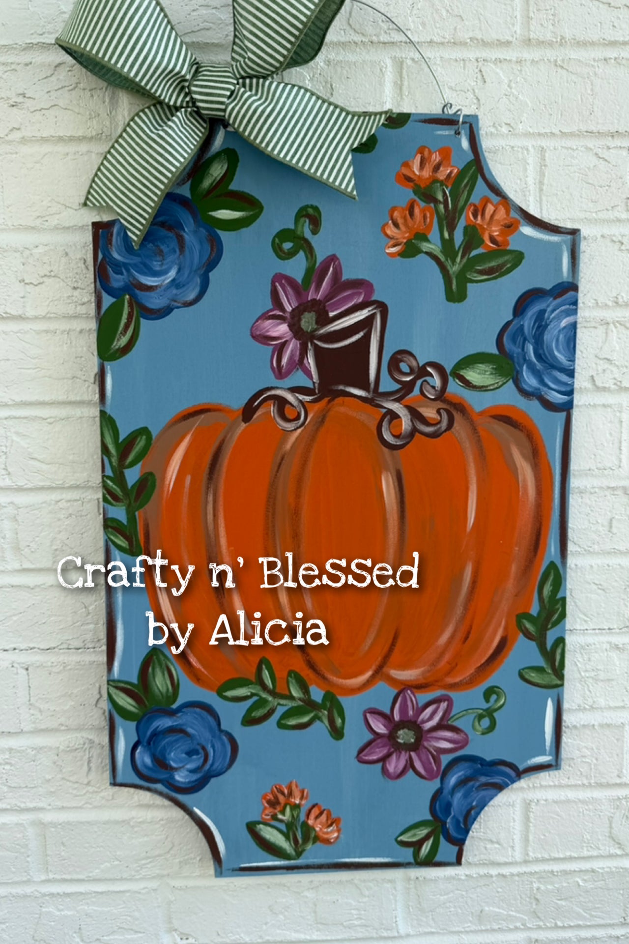 Blue Pumpkin Plaque Door Hanger