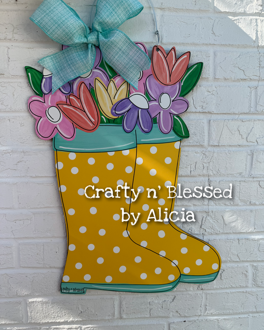 Floral Rain Boots Door Hanger