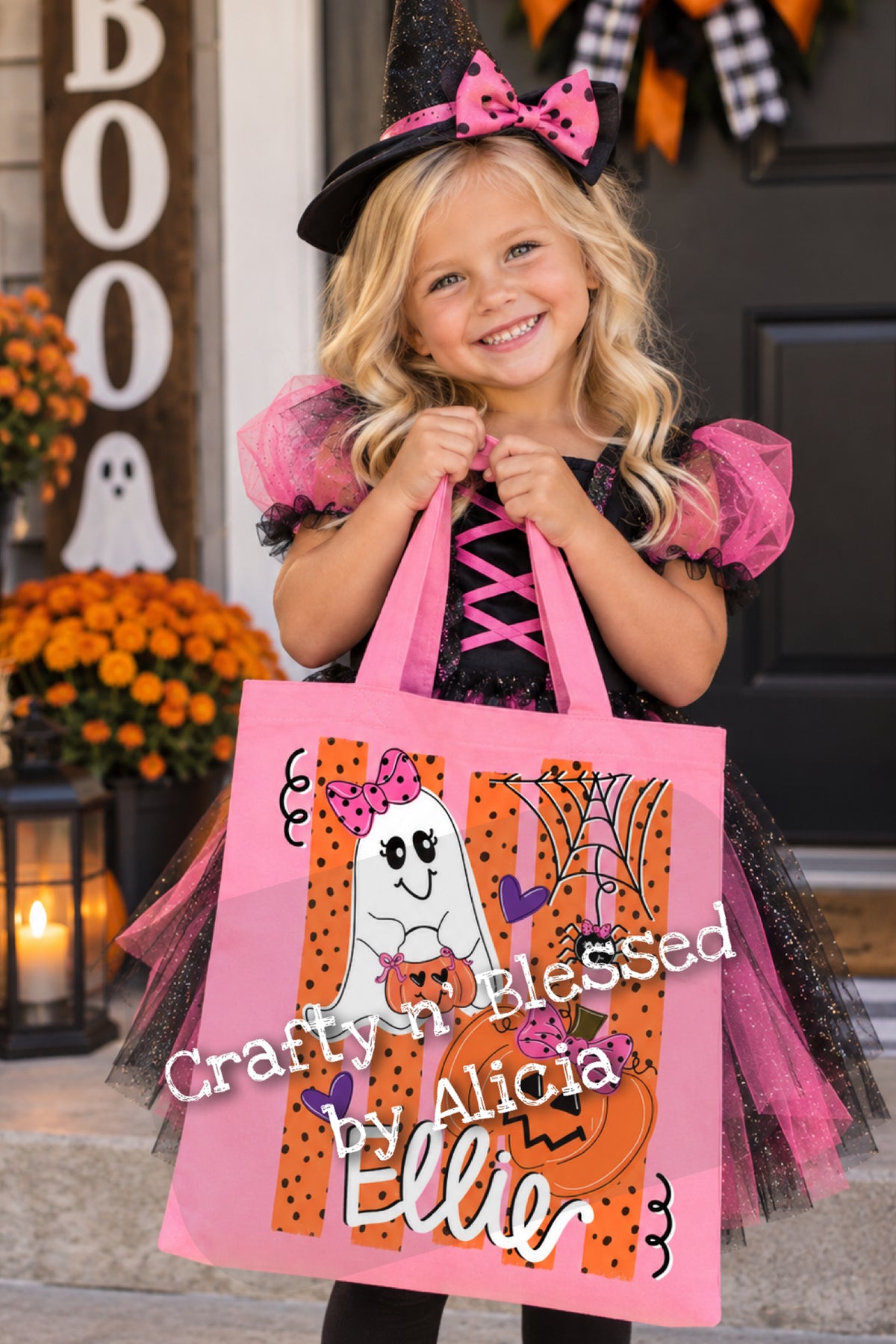 Personalized Girl Ghost Trick or Treat Cloth Tote Bags