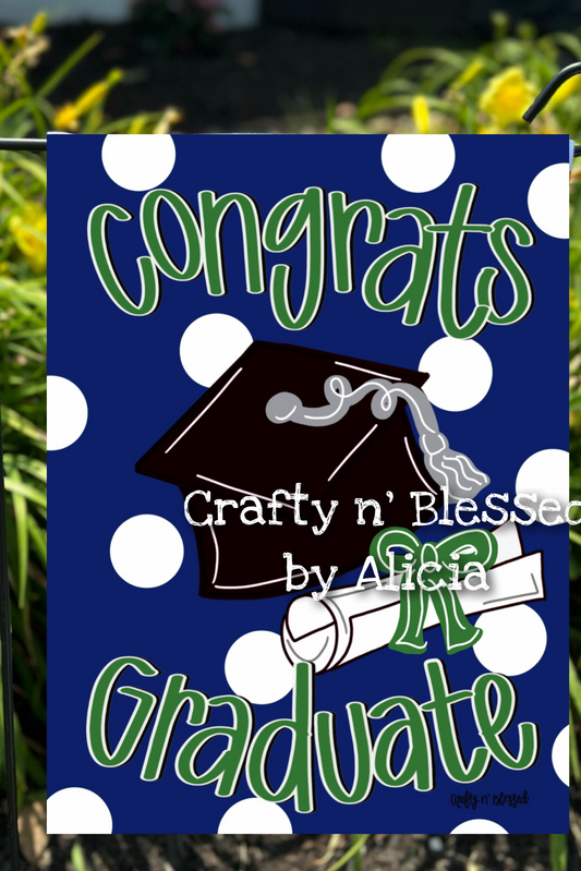 *NEW* Navy/Green Graduation Garden Flag