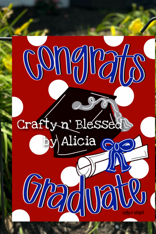 *NEW*  Red/Blue Graduation Garden Flag