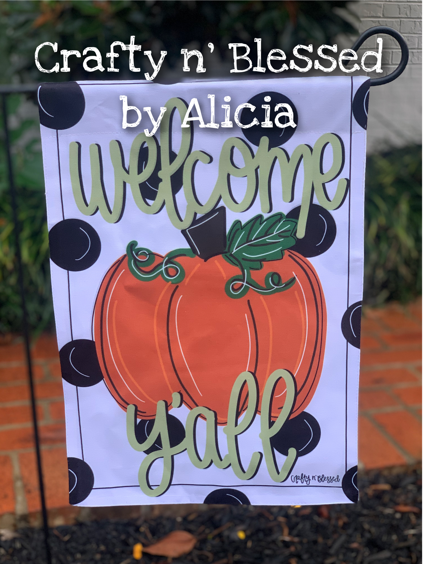 Welcome Y’all Pumpkin Polka Dot Garden Flag