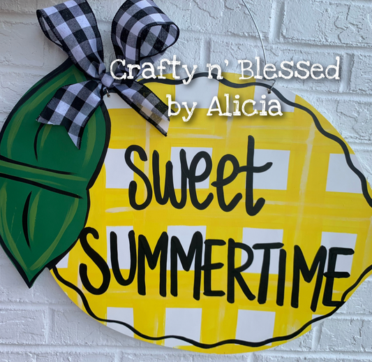 Plaid Lemon Door Hanger