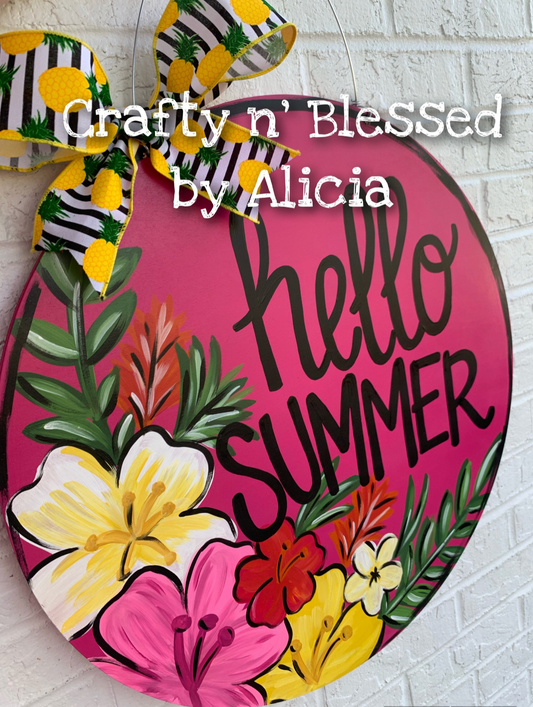 Pink Summer Floral Custom Door Hanger