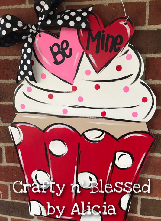 Valentine’s Day Cupcake Custom Door Hanger