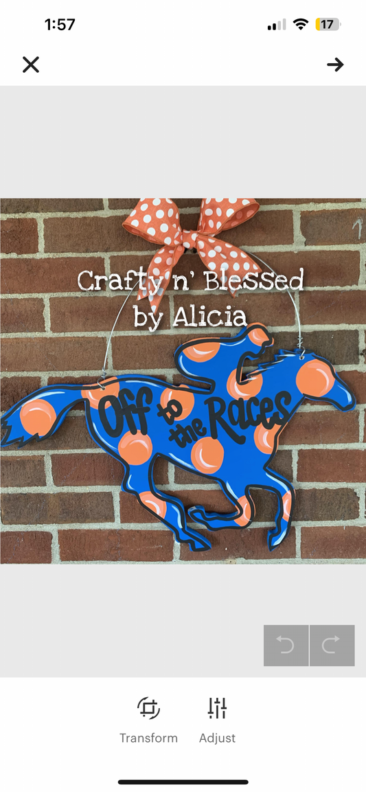Polka Dotted Horse and Jockey Custom Door Hanger