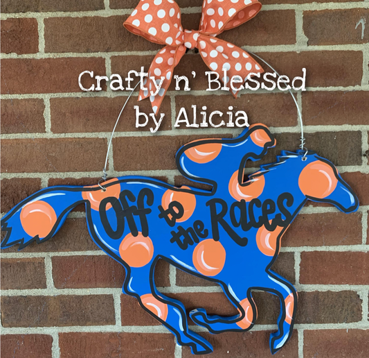 Polka Dotted Horse and Jockey Custom Door Hanger