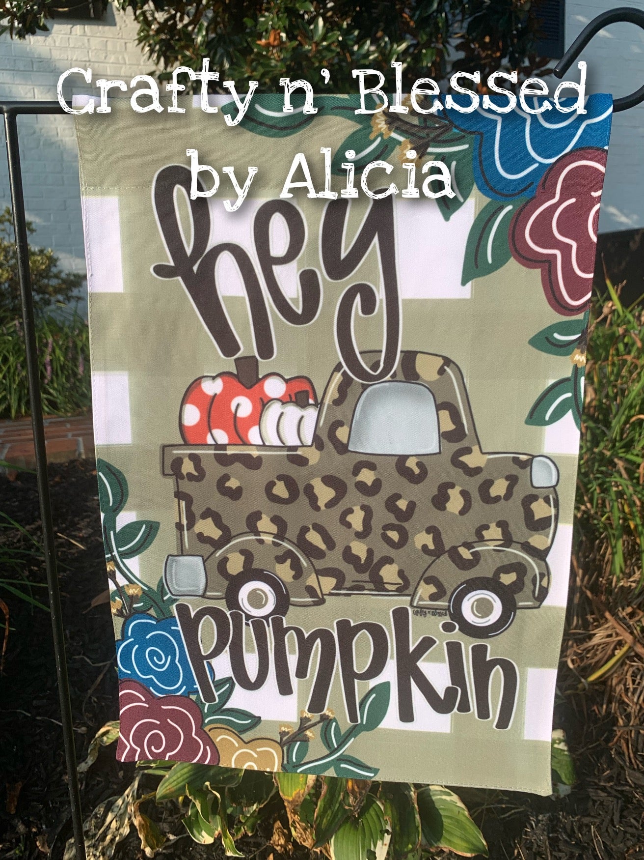 Hey Pumpkin Leopard Truck Garden Flag