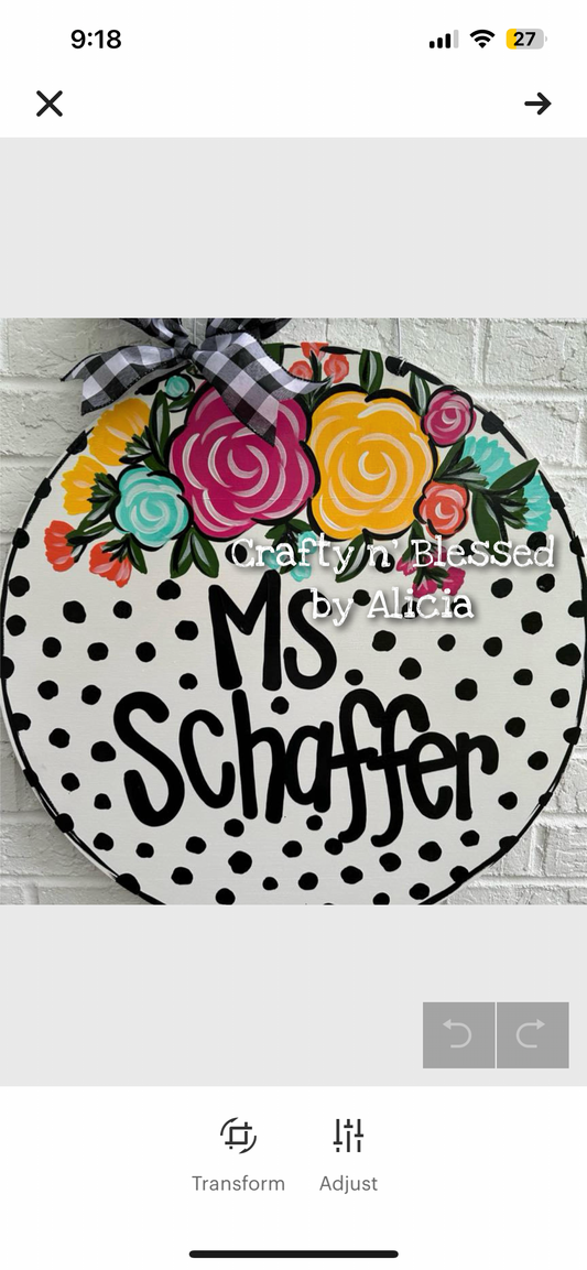 Floral Spotty Dot Teacher Custom Door Hanger