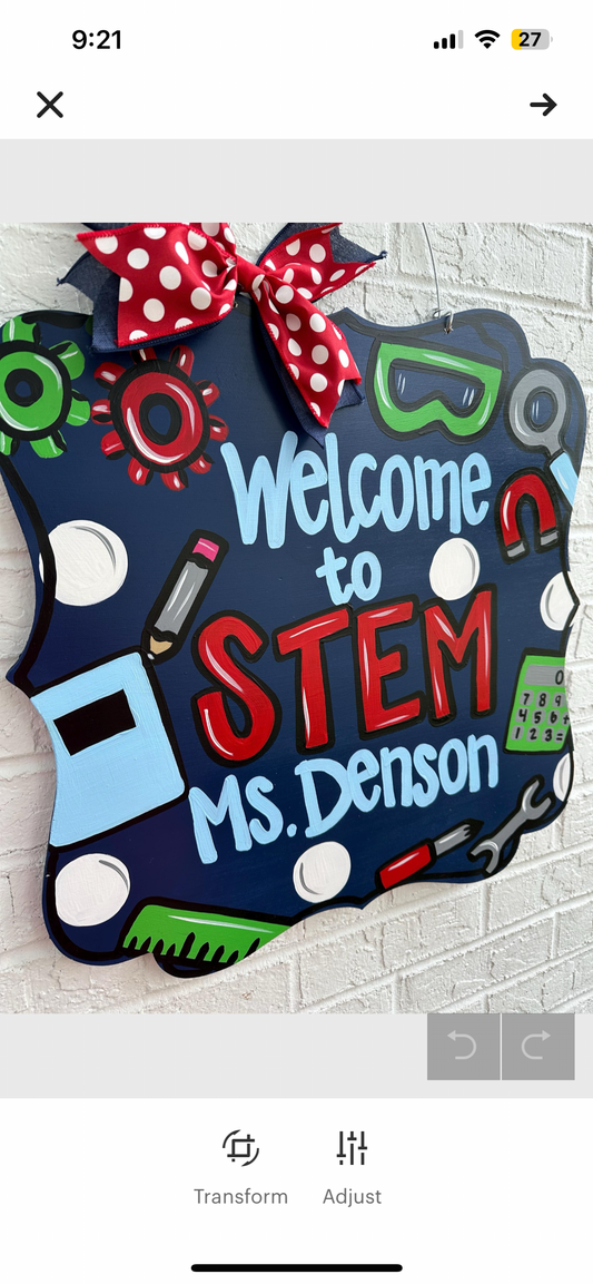 Navy STEM Teacher Custom Door Hanger