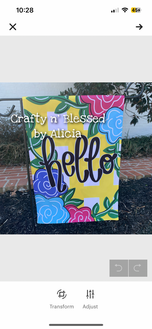 Hello Plaid Floral Garden Flag