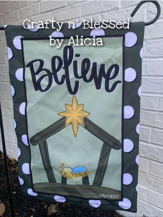 Believe Nativity Double Sided Garden Flag
