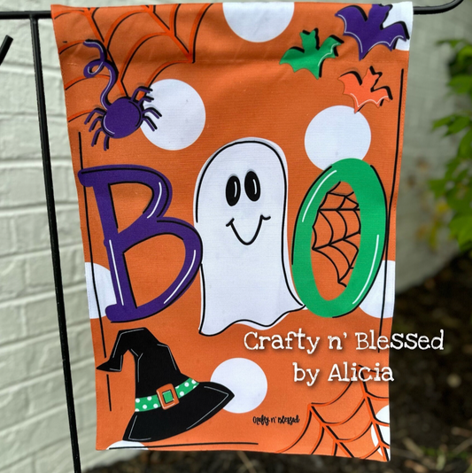 BOO Halloween Green Garden Flag