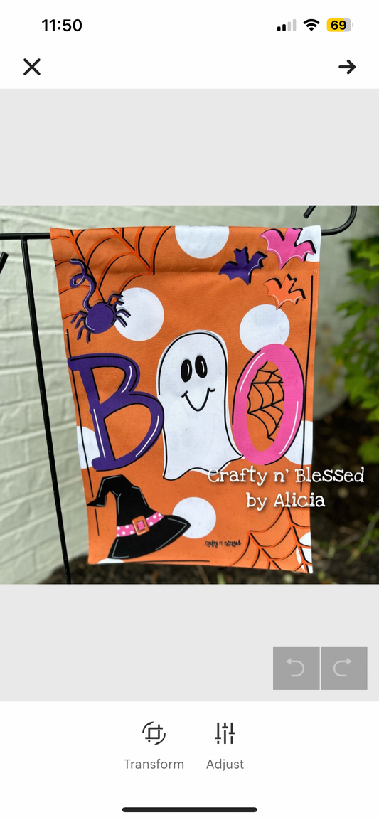 BOO Halloween Pink Garden Flag