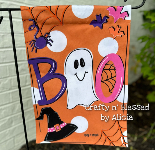 BOO Halloween Pink Garden Flag
