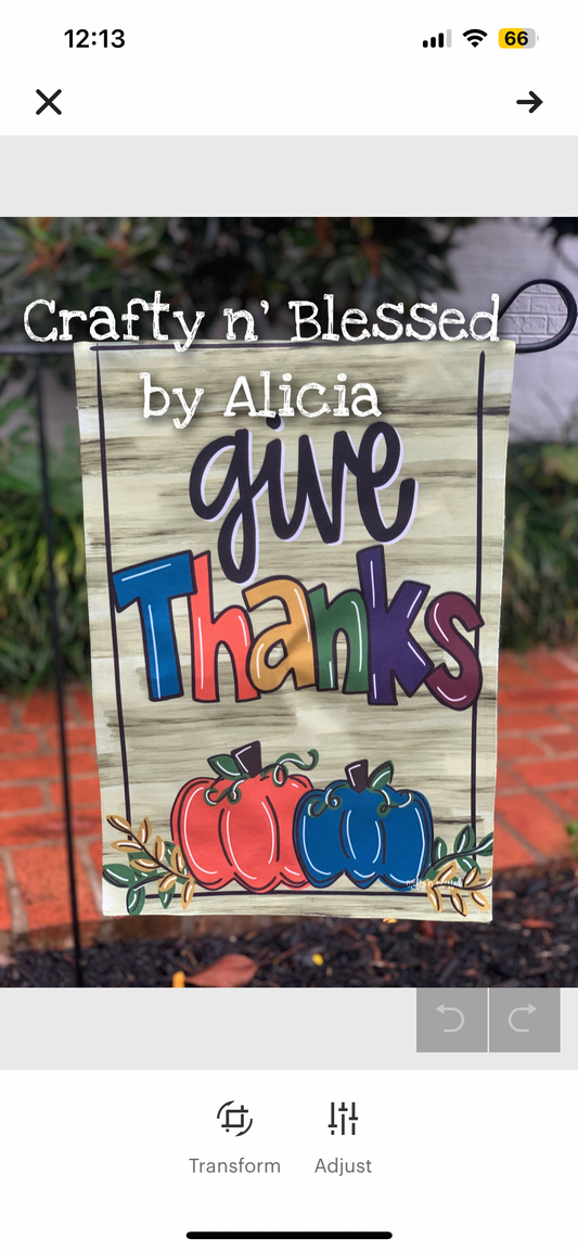 Give Thanks Pumpkin Double Sided Garden Flag