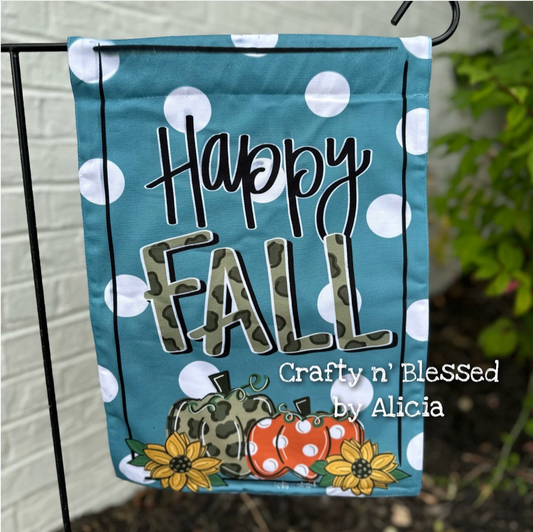 Happy Fall Leopard Blue Garden Flag