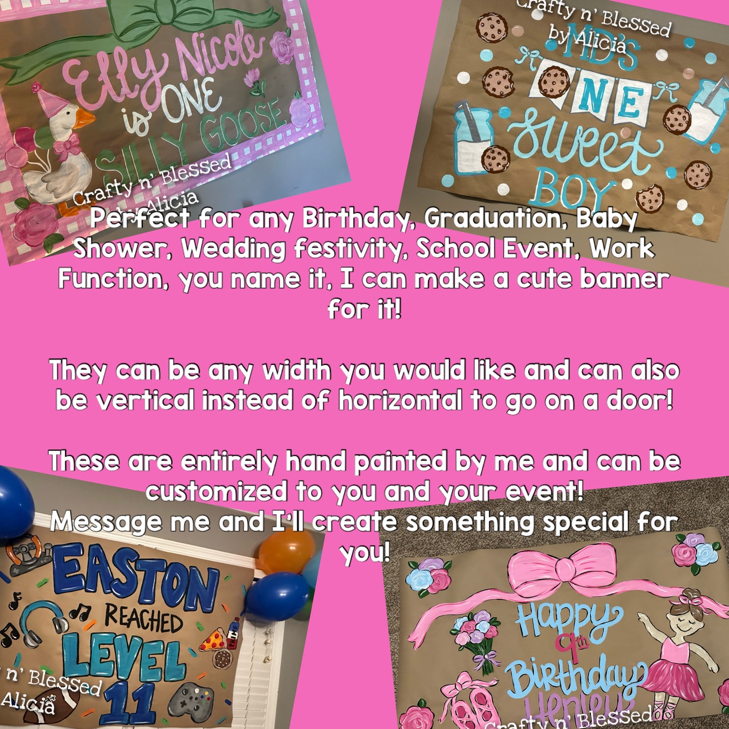 Personalized Custom Hand Painted Birthday Banner Made to Order