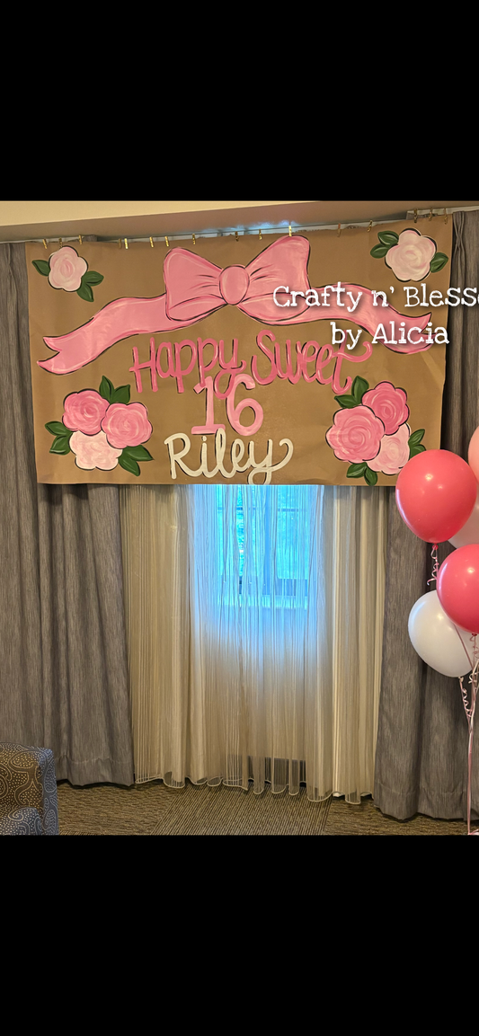 Personalized Custom Hand Painted Floral Banner Made to Order