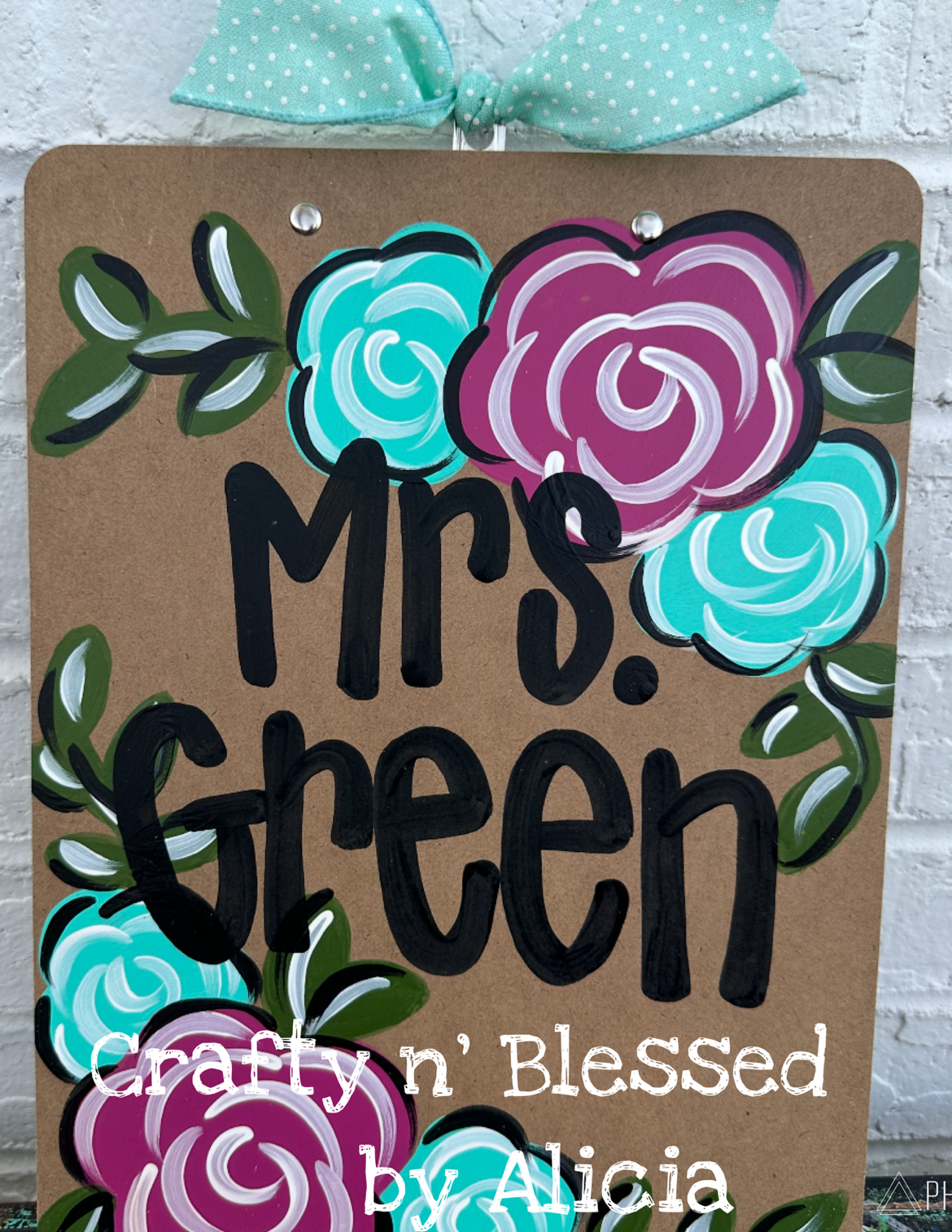 Floral Personalized Painted Wood Clipboard